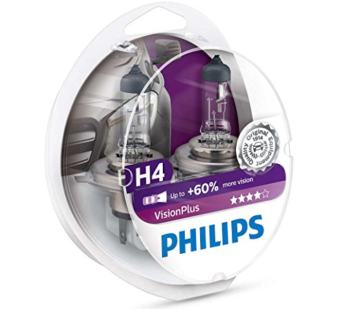 2 BOMBILLAS PHILIPS VISION PLUS H4 12V 60/55W +60% LUZ LAMPARA P43t-38 COCHE MOTO