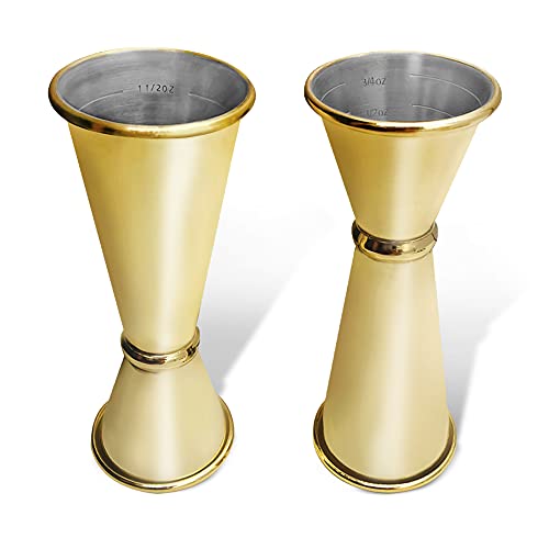 2 jiggers dobles estilo japonés, findTop 1 onzas/2 oz de acero inoxidable medido licor Cóctel Jiggers con medidas interiores (dorado)