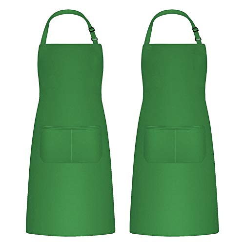 2 Piezas Delantales de Cocina para Hombre Mujer, Delantal Barbacoa Aventais de Churrasco Impermeable Ajustable con 2 Bolsillos para Pintar, Hornear