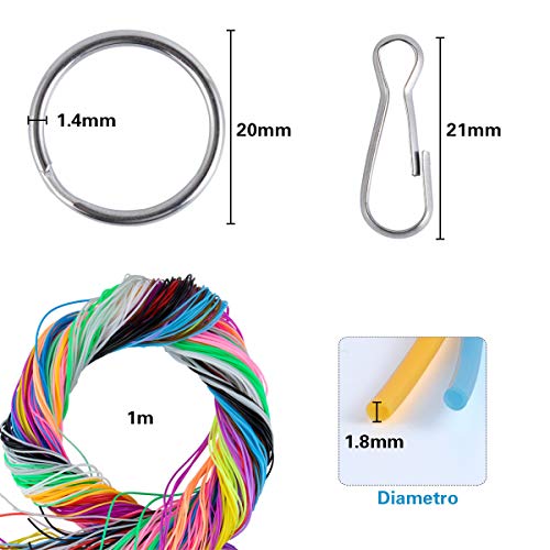 200PCS Hilo Plastico 200m Hilo Scoubidou Cuerda 20 Colores Cordón Plástico Scoubidou Cuerda de Colores para Collar Pulsera Llavero DIY Manualidades Abalorio Cuerda de Cuentas con 20 Ganchos Llaveros