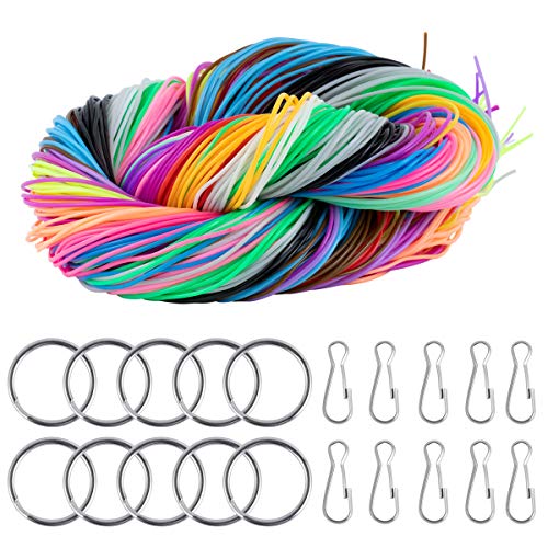 200PCS Hilo Plastico 200m Hilo Scoubidou Cuerda 20 Colores Cordón Plástico Scoubidou Cuerda de Colores para Collar Pulsera Llavero DIY Manualidades Abalorio Cuerda de Cuentas con 20 Ganchos Llaveros