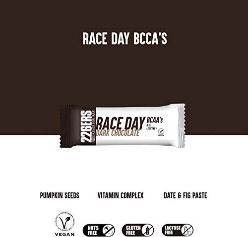 226ERS Endurance Fuel Bar Race Day BCAA's | Barritas Energéticas Veganas para Mayor Resistencia con BCAA's 8:1:1 y Multivitaminas, Chocolate Negro - 30 barras x 40 gramos