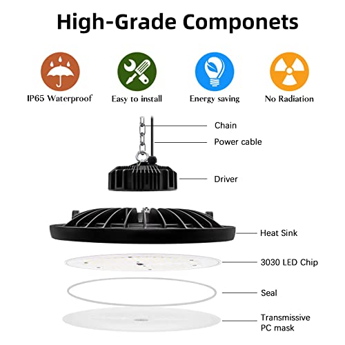 2er 300W UFO LED Lámpara Alta Bahía, bapro Lámpara Industrial 30000LM Super Brillante, IP65 Impermeable Luz de techo 6500K Blanco Frío Led Comercial Iluminación para Garaje Fábrica Gimnasio