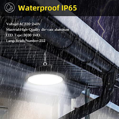 2er 300W UFO LED Lámpara Alta Bahía, bapro Lámpara Industrial 30000LM Super Brillante, IP65 Impermeable Luz de techo 6500K Blanco Frío Led Comercial Iluminación para Garaje Fábrica Gimnasio