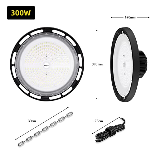 2er 300W UFO LED Lámpara Alta Bahía, bapro Lámpara Industrial 30000LM Super Brillante, IP65 Impermeable Luz de techo 6500K Blanco Frío Led Comercial Iluminación para Garaje Fábrica Gimnasio