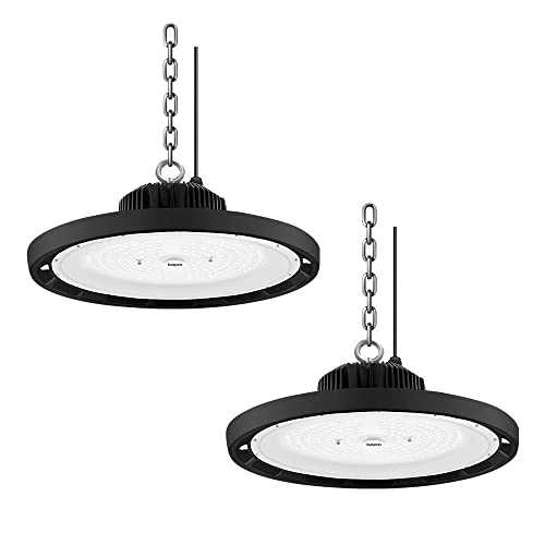 2er 300W UFO LED Lámpara Alta Bahía, bapro Lámpara Industrial 30000LM Super Brillante, IP65 Impermeable Luz de techo 6500K Blanco Frío Led Comercial Iluminación para Garaje Fábrica Gimnasio