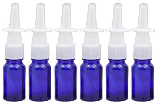 6 botes vacíos de 10 ml de 3 onzas de vidrio recargable con pulverizadores de niebla fina atomizadores para aplicaciones coloidales de plata/ de maquillaje aceites esenciales (marrón) (Azul)