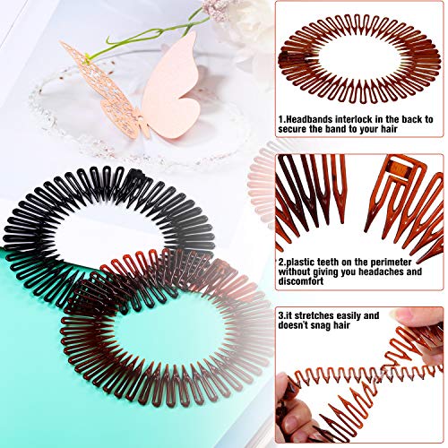 9 Piezas Peines de Estiramiento Circular Completo Peine de Plástico Flexible de Círculos Peine Elástico Soporte de Diadema Venda para Mujer Niña, 3 Colores