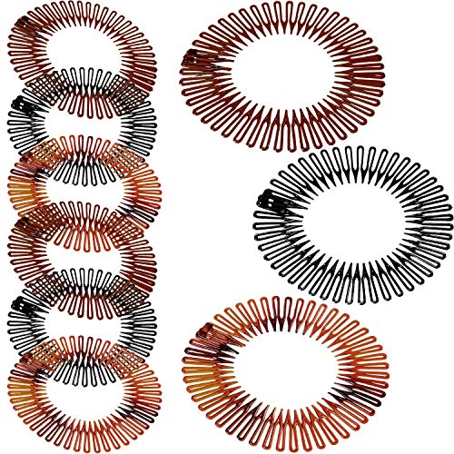 9 Piezas Peines de Estiramiento Circular Completo Peine de Plástico Flexible de Círculos Peine Elástico Soporte de Diadema Venda para Mujer Niña, 3 Colores