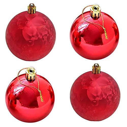 Acan Pack de 4 Bolas de Navidad Rojas, diámetro 8 cm, con cordón Dorado para Colgar en el árbol o Abeto navideño, Adornos Festivos Colgantes, decoración de Navidad