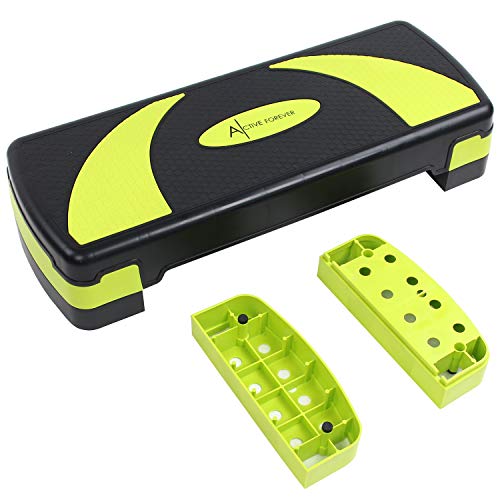 ACTIVE FOREVER Step para Fitness, 3 alturas ajustables, Adecuado para uso doméstico y de oficina (Negro Verde)