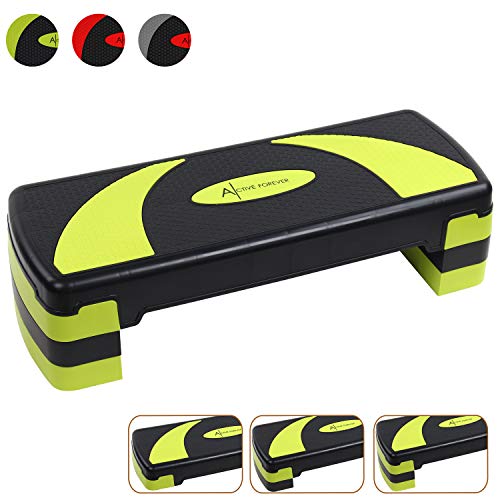 ACTIVE FOREVER Step para Fitness, 3 alturas ajustables, Adecuado para uso doméstico y de oficina (Negro Verde)