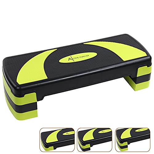 ACTIVE FOREVER Step para Fitness, 3 alturas ajustables, Adecuado para uso doméstico y de oficina (Negro Verde)