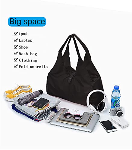 ADOHOX Bolsa deportiva bolsa de entrenamiento con compartimento para zapatos para bolsa bolsa deportiva de fitness bolsa de natación de viaje, bolsa de fin de semana para hombres y mujeres（negro）