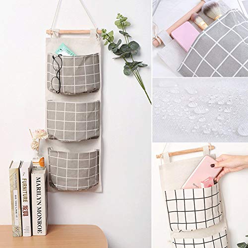 Afufu 2 Piezas Bolsa de Almacenamiento para colgar con 3 bolsillos, Impermeable Pared Bolsa Colgante Puerta Organizadores, Adecuado para la Cocina, el Baño, la Oficina. (Gris+Blanco）