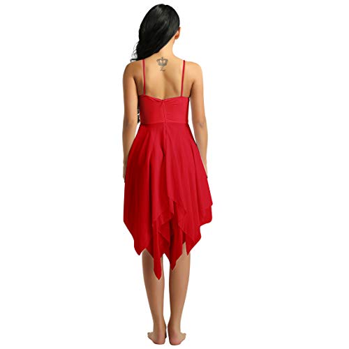 Agoky Irregular Vestido de Baile Latino para Mujer Vestido Maillot Tirantes de Danza Lírica Contempornánea Vestido Elegante Baile de Salón Dancewear Rojo S