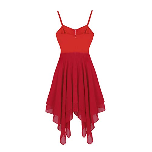 Agoky Irregular Vestido de Baile Latino para Mujer Vestido Maillot Tirantes de Danza Lírica Contempornánea Vestido Elegante Baile de Salón Dancewear Rojo S