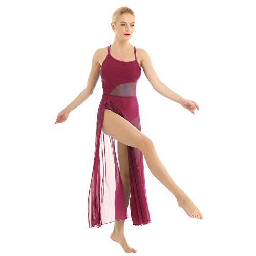 Agoky Vestido de Danza Mujer Clásica Maillots Ballet Baile Leotardo Gimnasia con Tutú Falda Larga de Gasa para Danza Contemporanea Sevillanas Flamengo Niñas Vino Rojo X-Small