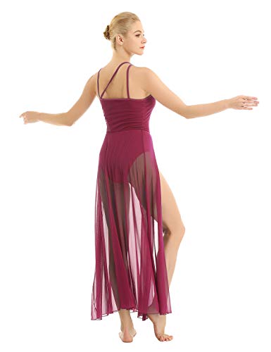 Agoky Vestido de Danza Mujer Clásica Maillots Ballet Baile Leotardo Gimnasia con Tutú Falda Larga de Gasa para Danza Contemporanea Sevillanas Flamengo Niñas Vino Rojo X-Small