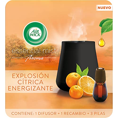 Air Wick Essential Mist - Aparato y recambio de ambientador difusor, esencia para casa con aroma a Explosión Cítrica, pack de 1 aparato y 1 recambio