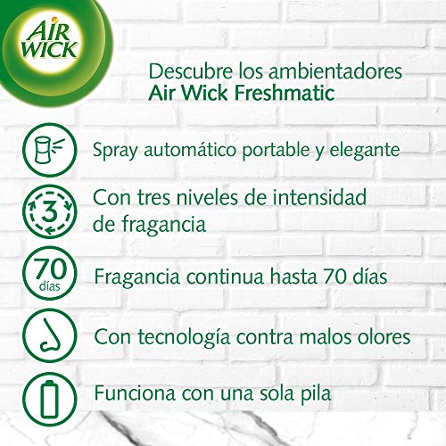 Air Wick Freshmatic Aparato y Recambio de Ambientador Spray Automático, Esencia para Casa con Aroma a Oasis Turquesa - 1 Aparato + 1 Recambio, Negro (3040036)