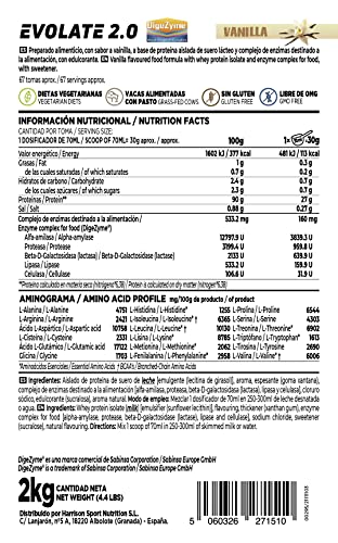 Aislado de Proteína de Suero de HSN Evolate 2.0 | Sabor Vainilla 2 Kg = 67 Tomas | Whey Protein Isolate para Ganar Masa Muscular | No-GMO, Vegetariano, Sin Gluten ni Soja