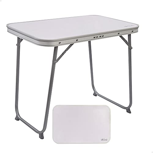 Aktive 52870 - Mesa camping plegable, Mesa ligera, patas plegables, medidas 60x40x50 cm, madera MDF, estructura de acero, color blanco, asa de transporte