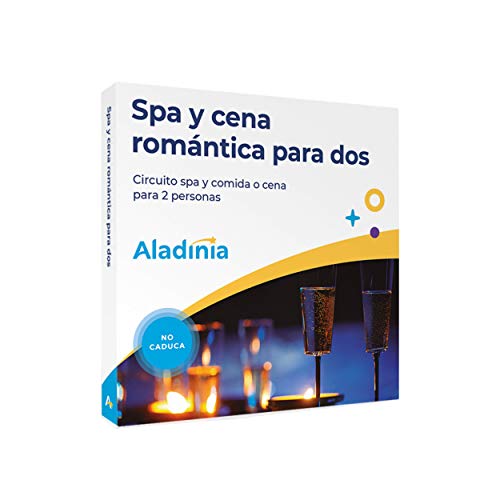 ALADINIA SPA y Cena romántica para Dos. Pack de experiencias Originales para Regalar. Cofre Relax con Cena Gourmet, Regalo Ideal para Parejas. No caduca, Cambios de Experiencia Gratis y sin limites