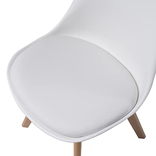 Albatros Sillas de Comedor AARHUS, Juego de 4, Blanco con Patas en Madera Maciza, Haya, Diseño Retro Escandinavo