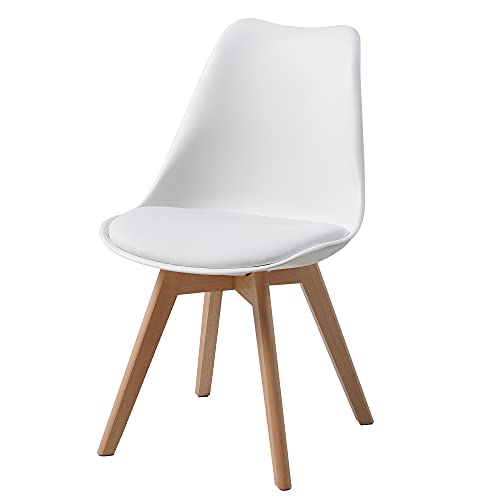 Albatros Sillas de Comedor AARHUS, Juego de 4, Blanco con Patas en Madera Maciza, Haya, Diseño Retro Escandinavo