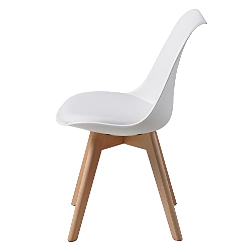 Albatros Sillas de Comedor AARHUS, Juego de 4, Blanco con Patas en Madera Maciza, Haya, Diseño Retro Escandinavo