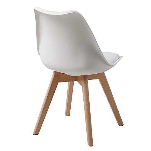 Albatros Sillas de Comedor AARHUS, Juego de 4, Blanco con Patas en Madera Maciza, Haya, Diseño Retro Escandinavo