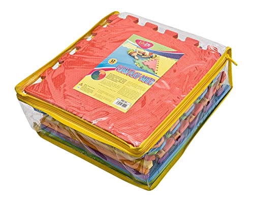 Alfombra de Juegos Edukit de Espuma EVA; 12 Piezas y 14 Bordes; 30 x 30cm; Baldosas Puzzle Multicolores – Una zona de juegos para bebés y niños brillante y segura