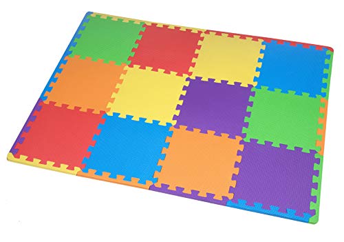 Alfombra de Juegos Edukit de Espuma EVA; 12 Piezas y 14 Bordes; 30 x 30cm; Baldosas Puzzle Multicolores – Una zona de juegos para bebés y niños brillante y segura