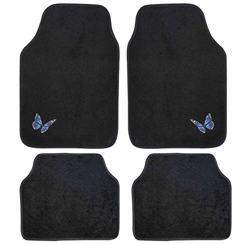 Alfombras para suelo antideslizante de coche, 4 piezas, universal, bordada, diseño de mariposas azules