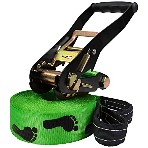 ALPIDEX Slackline 15 m 2t + 2 x Protector de árbol + Protector de trinquete, Color:Huella. Verde