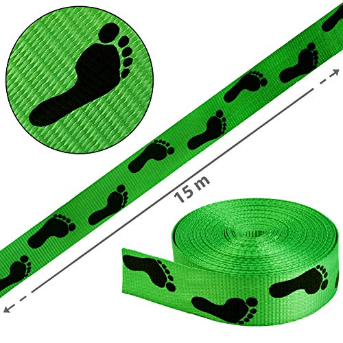 ALPIDEX Slackline 15 m 2t + 2 x Protector de árbol + Protector de trinquete, Color:Huella. Verde