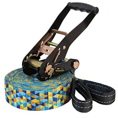 ALPIDEX Slackline Set 15 m + Protector de árbol y Protector de trinquete, Ideal para niños, Principiantes y Expertos