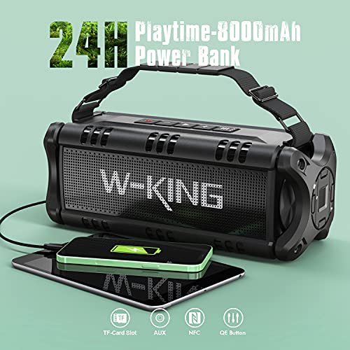 Altavoces Bluetooth 50W(70W Pico), W-KING Altavoces Inalámbricos con 8000mAh Batería Power bank, Exterior Portátiles IPX6 Impermeable, Rich Bass con NFC Tarjeta TF