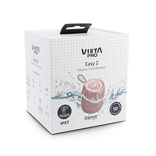 Altavoz Easy 2 de Vieta Pro, con Bluetooth 5.0, True Wireless, Micrófono, Radio FM, 12 horas de autonomía, Resistencia al agua IPX7 y botón directo al asistente virtual; acabado en color rosa.