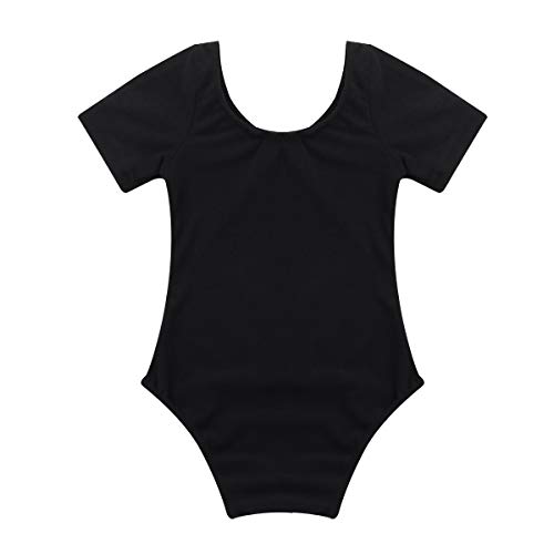 Alvivi Maillot Manga Corta de Danza Ballet para Niña Maillot Elástico de Gimnasia Ritmica Body Elegante de Danza Clásica Ropa de Baile Negro 10 años