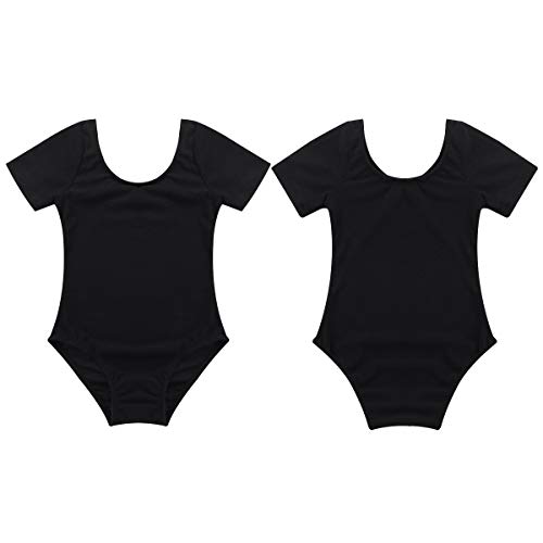 Alvivi Maillot Manga Corta de Danza Ballet para Niña Maillot Elástico de Gimnasia Ritmica Body Elegante de Danza Clásica Ropa de Baile Negro 10 años