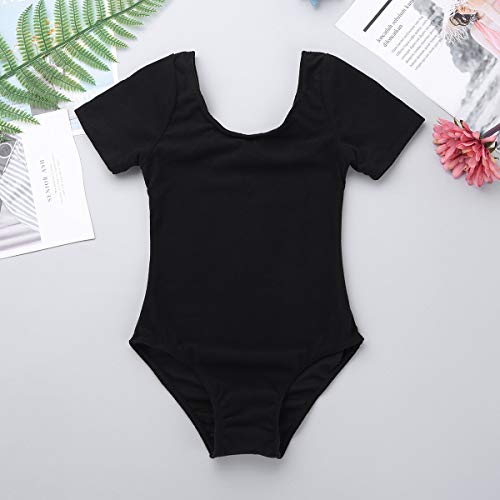 Alvivi Maillot Manga Corta de Danza Ballet para Niña Maillot Elástico de Gimnasia Ritmica Body Elegante de Danza Clásica Ropa de Baile Negro 10 años