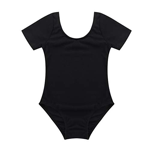 Alvivi Maillot Manga Corta de Danza Ballet para Niña Maillot Elástico de Gimnasia Ritmica Body Elegante de Danza Clásica Ropa de Baile Negro 10 años