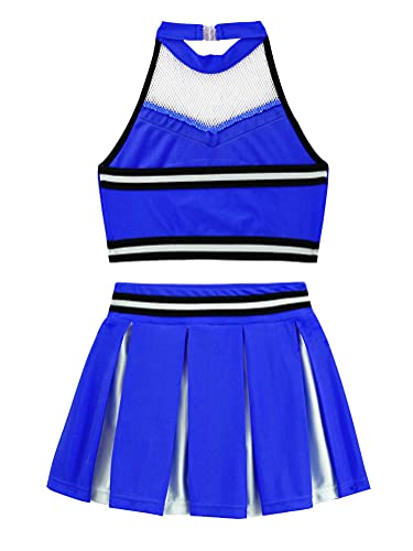 Alvivi Traje de Porrista Danza Hip Hop Jazz Baile para Niña Disfraz de Animadora Fútibol Chica 3Pcs Ropa Conjuntos de Deporte Niñas para Fiesta Cosplay S Azul Oscuro 6 años