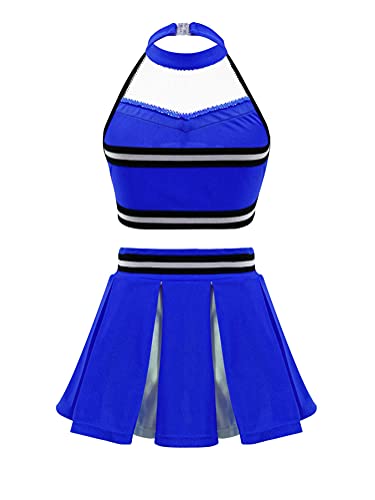 Alvivi Traje de Porrista Danza Hip Hop Jazz Baile para Niña Disfraz de Animadora Fútibol Chica 3Pcs Ropa Conjuntos de Deporte Niñas para Fiesta Cosplay S Azul Oscuro 6 años