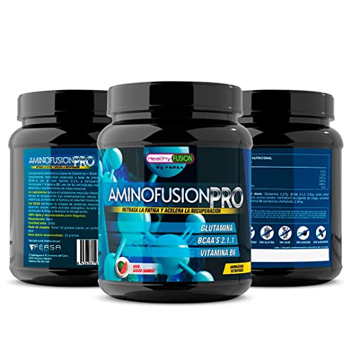 Aminofusion PRO | BCAAs + glutamina + vitamina B6 | BCAA 100% puros | Suplemento para deportistas | Aumenta tu masa muscular | Retrasa la fatiga y acelera la recuperación | Sabor Sandía | 30 dosis