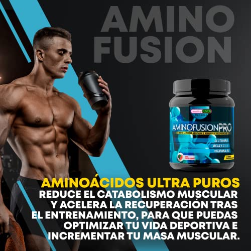 Aminofusion PRO | BCAAs + glutamina + vitamina B6 | BCAA 100% puros | Suplemento para deportistas | Aumenta tu masa muscular | Retrasa la fatiga y acelera la recuperación | Sabor Sandía | 30 dosis