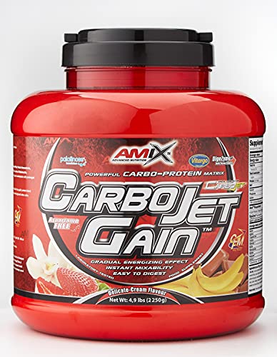 AMIX Carbojet Gain Proteína en Polvo para Ganar Masa Muscular, Sabor Fresa, 2.25 kg