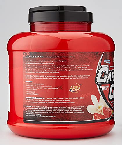 AMIX Carbojet Gain Proteína en Polvo para Ganar Masa Muscular, Sabor Fresa, 2.25 kg